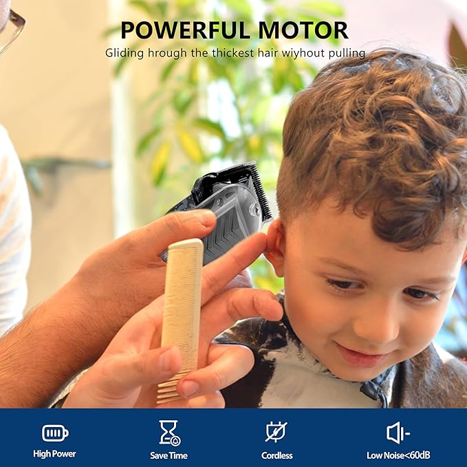 Professional Hair Clippers for Men, Cordless Barber kit for Hair Cutting & Grooming, Black Hair Clippers Set for Barber Haircut with LED Display 8 Fade Taper Combs