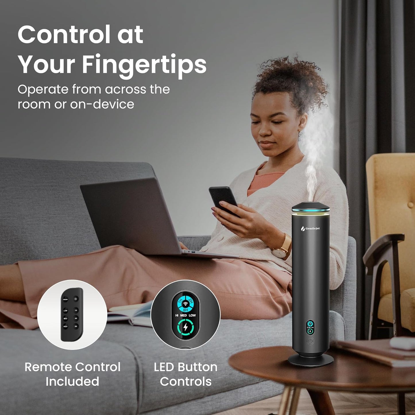 MajesticMist Waterless Essential Oil Diffuser - Aluminum Aromatherapy Scent Diffusers for Home, Room & Hotel, Quiet Aroma Diffuser 4oz, Remote Control, USB-C Powered, LED Display, 1000sq.ft