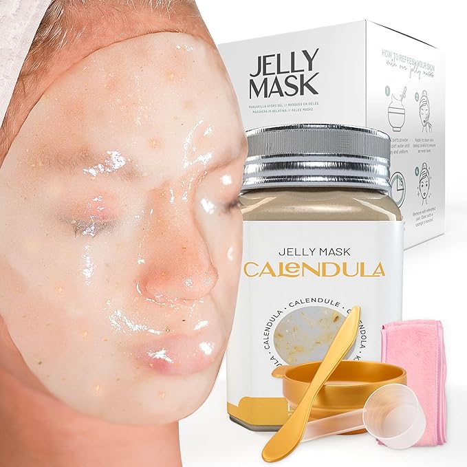 BRÜUN Jelly Mask Jar Calendula Peel-Off Face Care Rubber Mask | 23 fl oz Skin Care Moisturizing Gel Mask Jar Spa Set