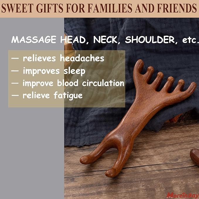 Wooden Massage Comb for Scalp, Neck, Feet, Leg, Foot Massager Tool, Scalp Gua sha Comb, Wooden Head Massager - 2 Pack