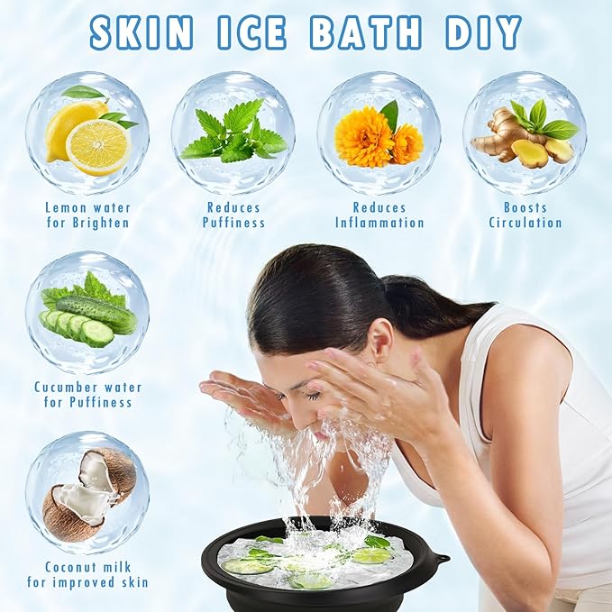 Foldable Face Ice Bath Bowl, Face Bowl for Ice With Built-in Ice Tray, Collapsible Silicone Facial Ice Bath Bowl for Cold Plunge Therapy, Skin Tightening, Travel Cold Bath Spa Tool, Black