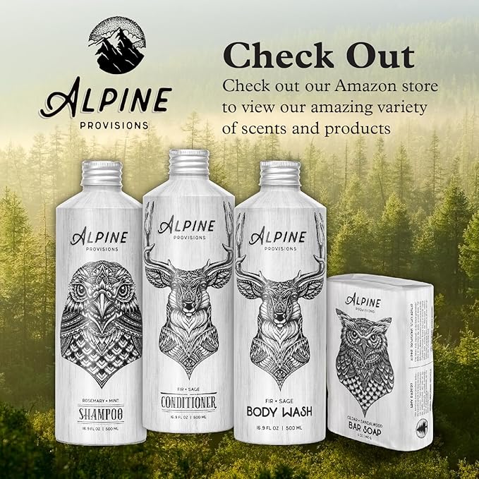 Alpine Provisions Natural Fir & Sage Body Wash – Refreshing & Moisturizing with Essential Oils, Aloe Vera & Coconut Oil – Vegan, Sulfate-Free, Plastic-Free Aluminum Bottle – 16.9 FL Oz