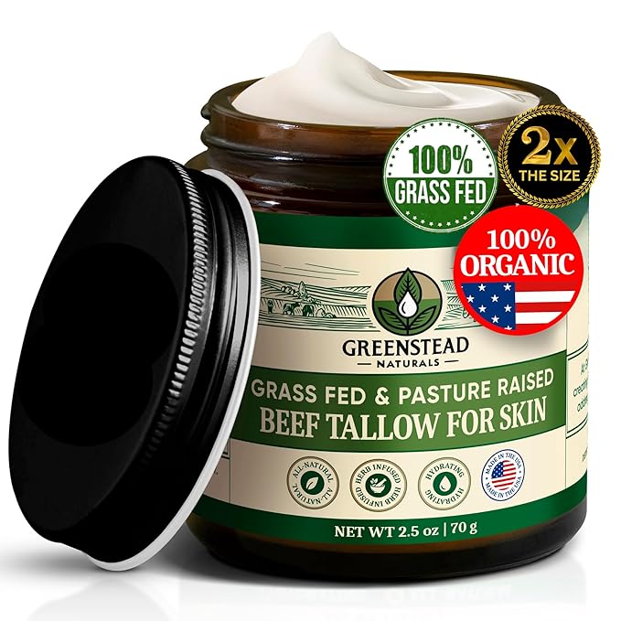 Organic Beef Tallow for Skin – Whipped Tallow Balm for Skin Face and Body with Jojoba Oil and Cocoa Butter – Unscented and Herb-Infused – Large Size 2.5fl Oz Net Wt