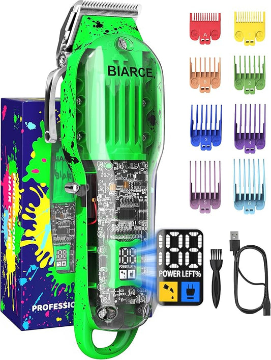 Cordless Hair Clippers for Men Professional Barber Clippers for Hair Cutting, Adjustable Taper Lever Clippers Men Grooming Kit, Mens Hair Clippers Rechargeable with LED Display, Green
