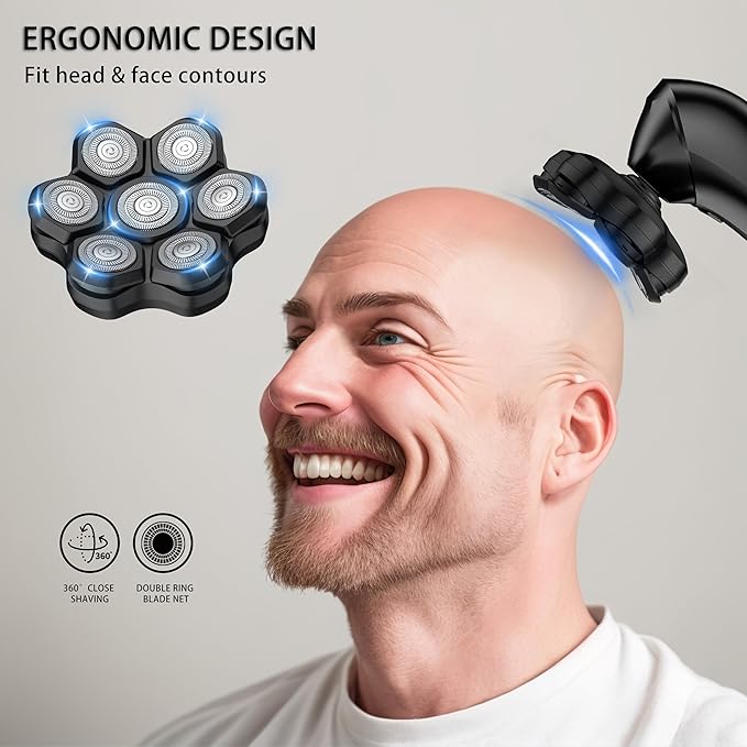 Magnetic Head Shaver Replacement Heads 7 Double Ring Waterproof Rotary Razor Blades for Bald Men Compatible with freebird wyklaus shpavver (black)