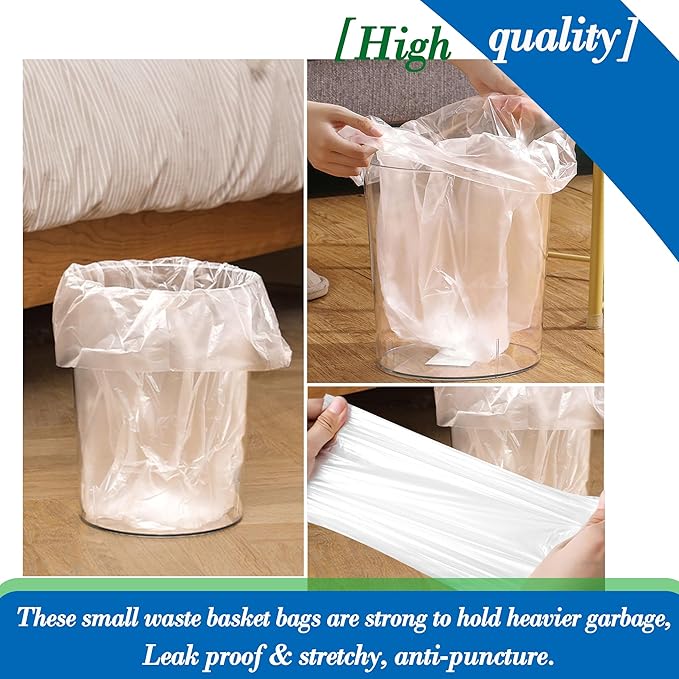 1.5 Gallon 120 pcs(1.5-1.6 Gal) Small Clear Trash Bags, Strong 1.5 Gallon 1.6 Gallon Garbage Bags, Bathroom Trash Can Bin Liners,Mini Bags Waste Basket Liner,Fit 6 Liter, 1.5-1.6 Gal (1.5C120)