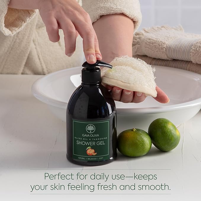 Olive Oil Natural Shower Gel with Tangerine, Hydrating, Moisturizing Body Wash for Women & Men, Plant-based Bath & Shower Gel Body Wash for Dry Skin, 16.9 Fl Oz (Pack Of 1)