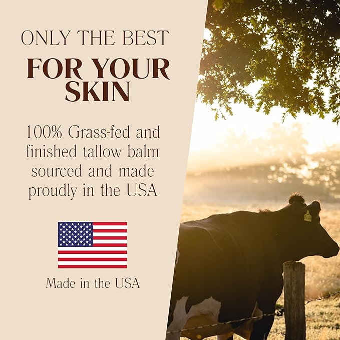 Whipped 100% Grass Fed Beef Tallow Balm – Unscented – 2 oz | Moisturizing Face & Body Cream | Natural Skincare for Dry, Sensitive Skin | Includes Bamboo Scoop