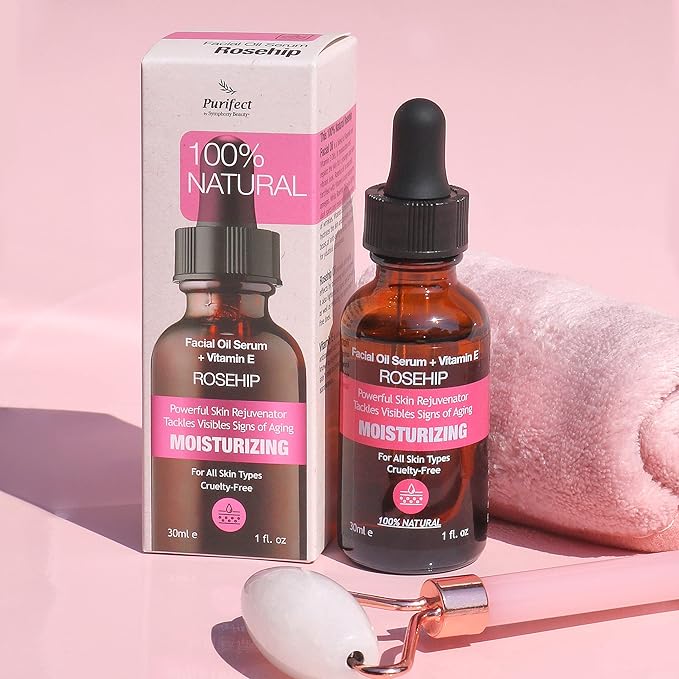 MADE IN USA 100% NATURAL Facial Glass skin Serum Gua Sha Oil 30ml 1 fl oz (Natural 100 Rosehip Oil)