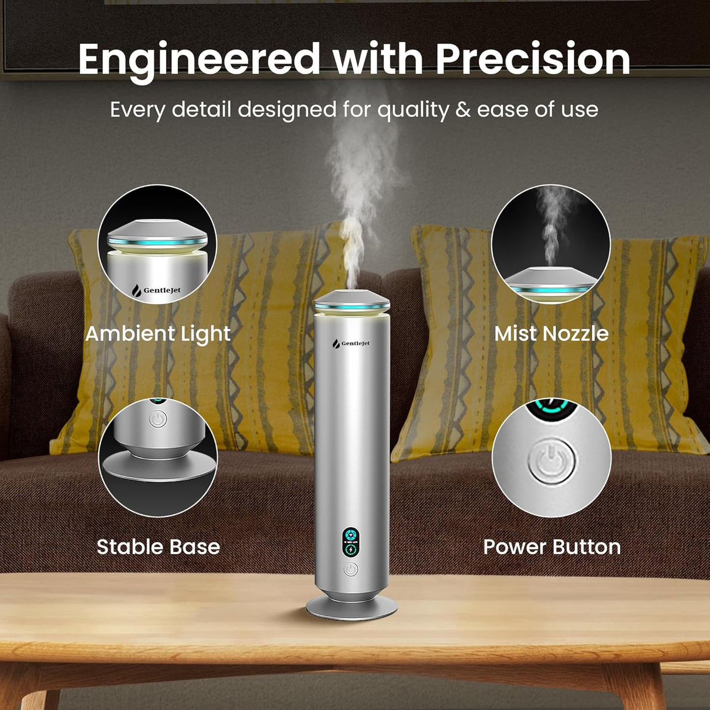 MajesticMist Rechargeable - Aluminum Waterless Essential Oil Diffuser with Wireless Charging, Quiet Aroma Diffuser, Scent Diffusers for Home, Room & Hotel, Remote Control, USB-C, 1000sq.ft