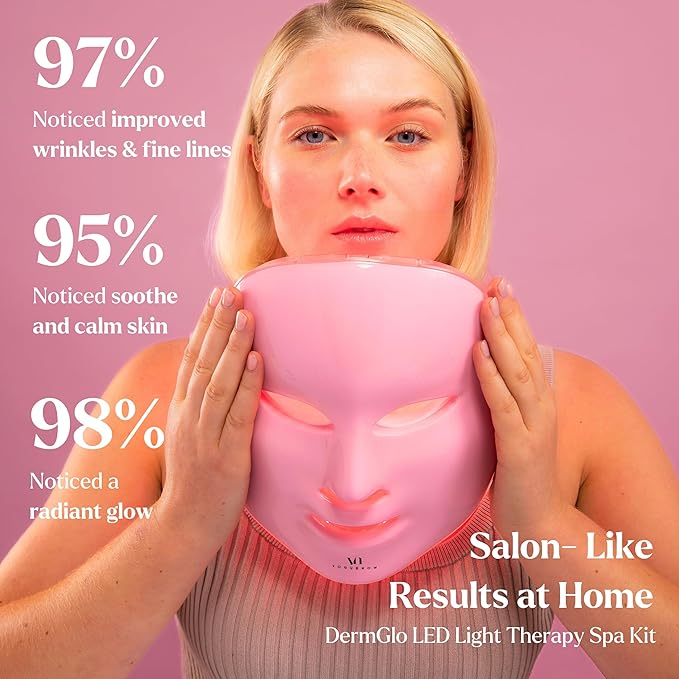 LED Face Mask Light Therapy Premium Spa Kit (4 Pcs) - With Ultrasonic Scrubber, Ultrasonic Brush & Green Tea Serum - 7 Colors (Blue & Red) Light Therapy Mask -Spa Light Therapy Facial For Rejuvenation