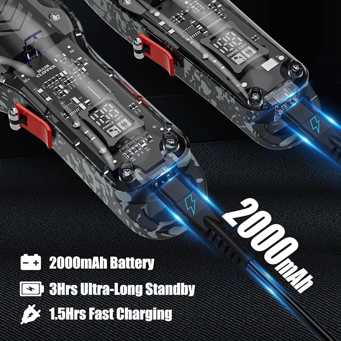 Professional Hair Clippers for Men, Cordless Barber kit for Hair Cutting & Grooming, Black Hair Clippers and Trimmer Set for Barber Haircut with LED Display, 8 Fade Taper Combs