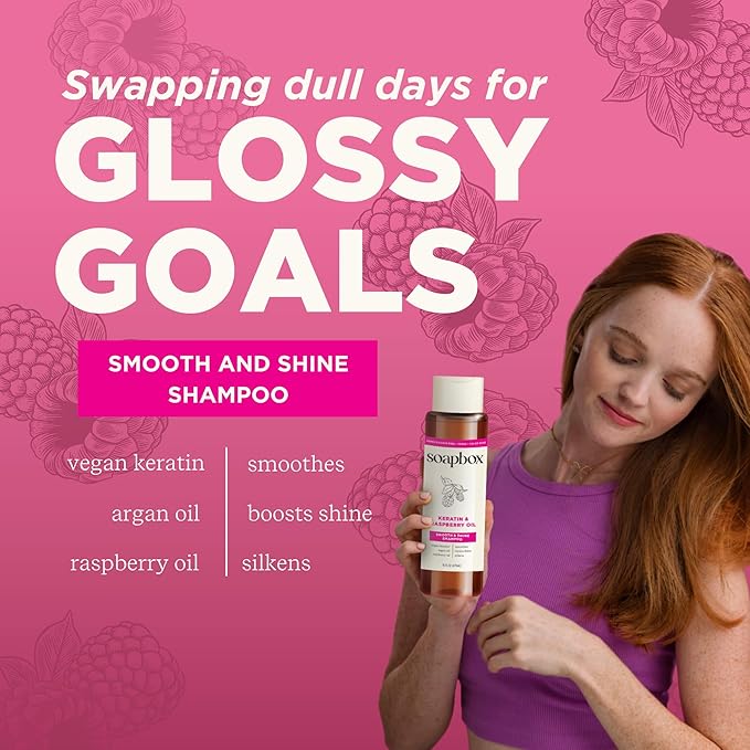 Soapbox Shine Boosting Keratin Shampoo & Conditioner Set with Argan Oil, Pack of 2 Harsh Sulfate & Paraben Free, Silicone Free, Color Safe, and Vegan Hair Products, 16 Ounces Each