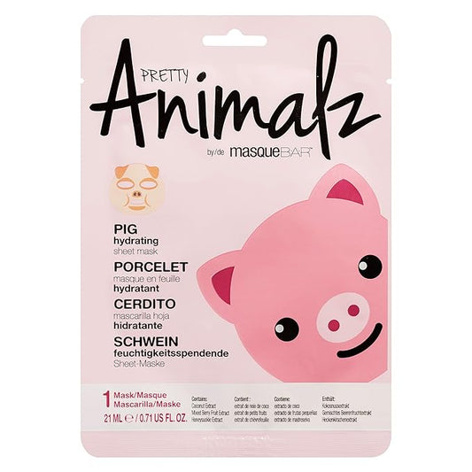 masque BAR Pretty Animalz Animal Character Sheet Mask, Korean Skin Care, Korean Spa Masks for All Skin Types, Spa Gifts, Birthday Party Gifts, Girls' Night, Skincare Party, Pig single mask