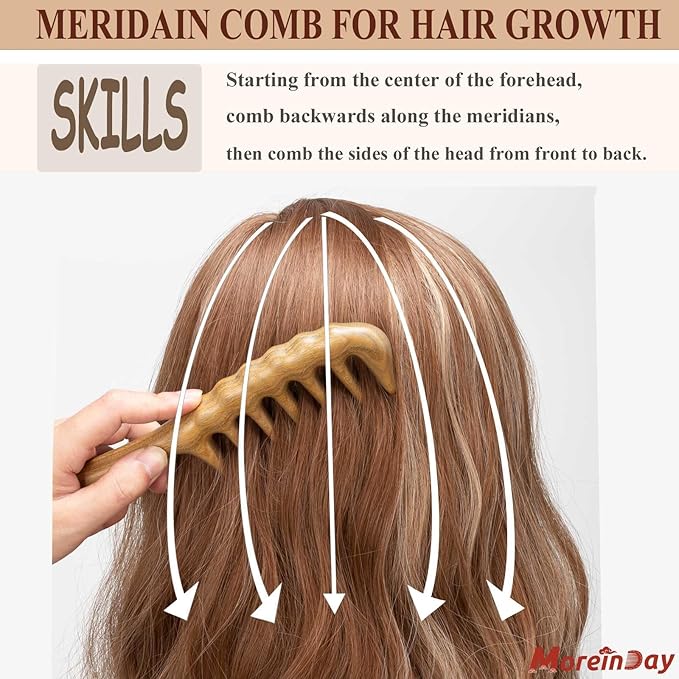 Massage Comb - Wooden Scalp Massager and Gua Sha for Hair Growth, Green Sandalwood Loc Comb for Women and Men