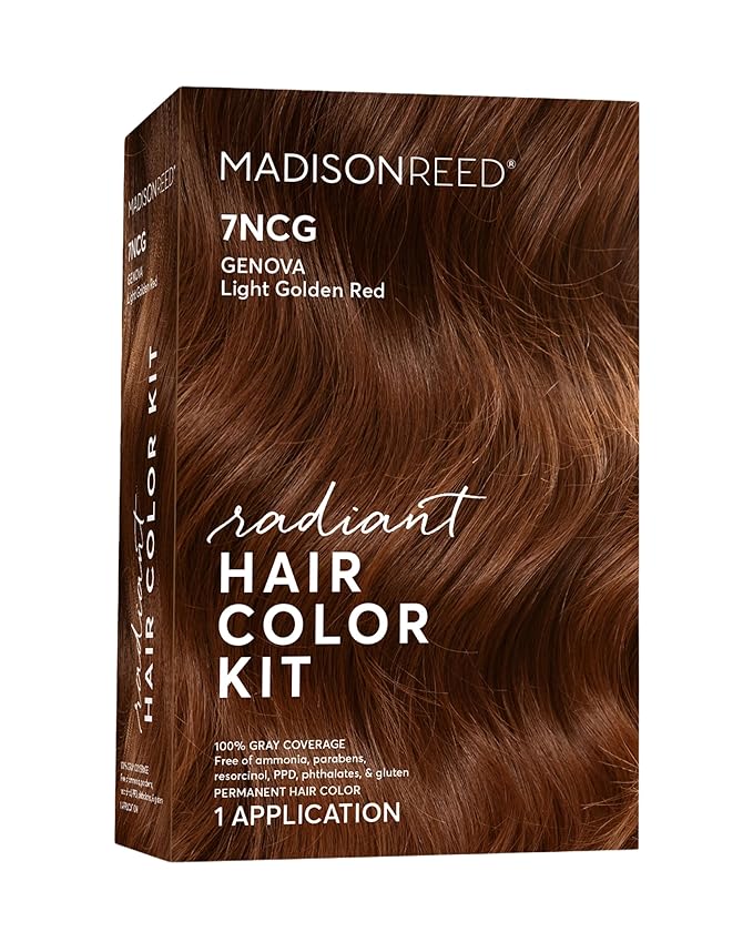 Madison Reed Radiant Hair Color Kit | 7NCG Light Golden Copper (Genova Red) for 100% Gray Hair Coverage | Dimensional Salon-Quality Permanent Hair Dye | PPD-Free & Ammonia-Free | 1 Pack