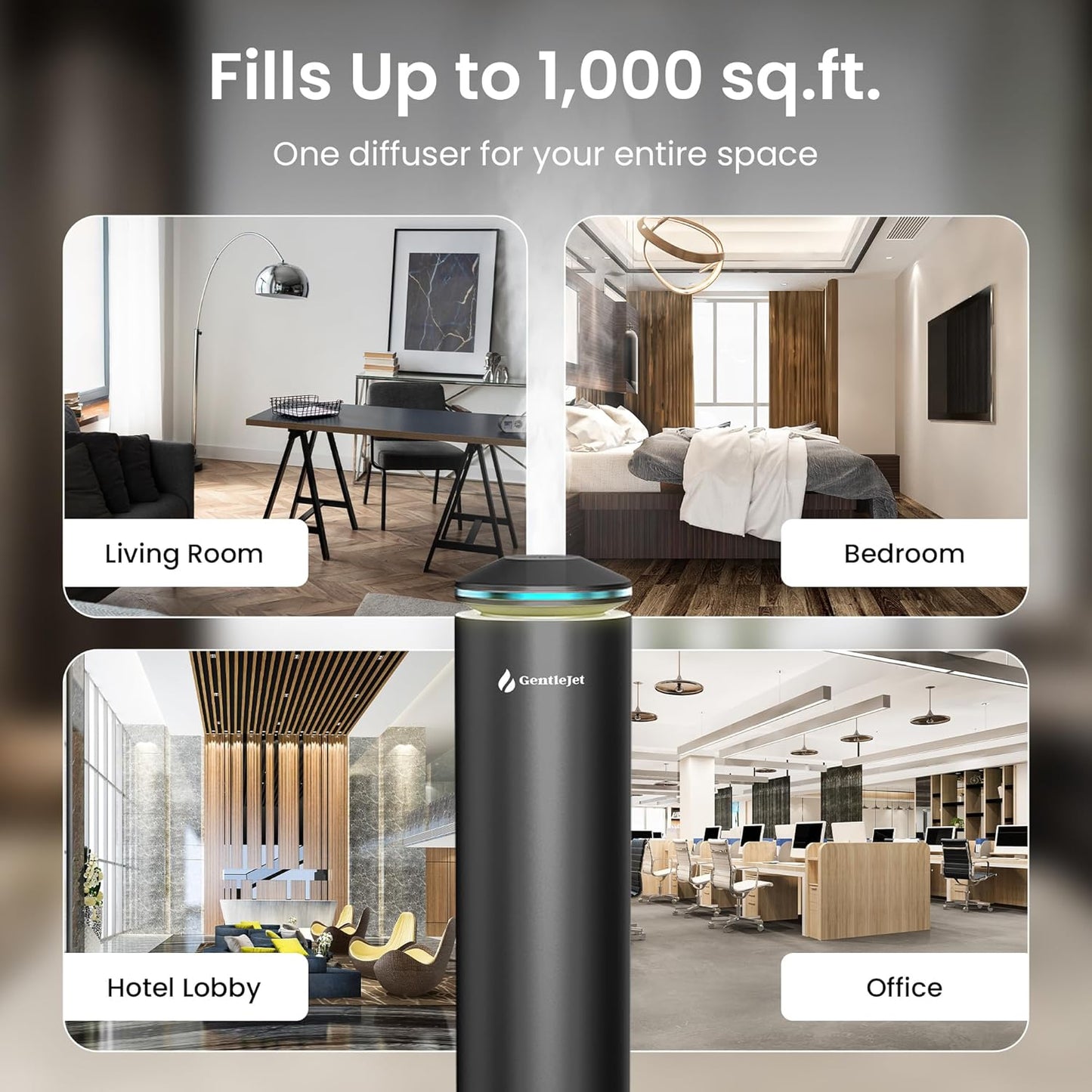 MajesticMist Rechargeable - Aluminum Waterless Essential Oil Diffuser with Wireless Charging, Quiet Aroma Diffuser, Scent Diffusers for Home, Room & Hotel, Remote Control, USB-C, 1000sq.ft