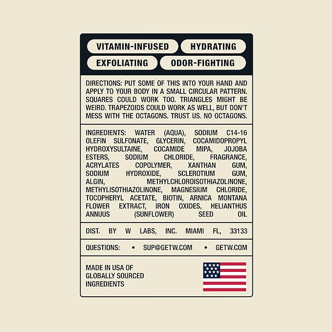 W By Jake Paul Exfoliating Body Wash for Men, Vitamin-Infused, Hydrating Shower Gel, Deep Woods, 18 fl oz