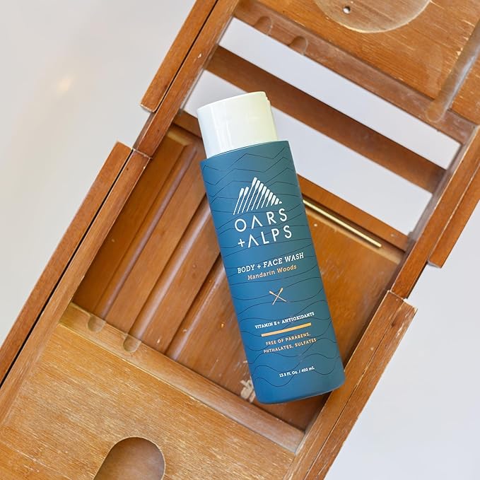Oars + Alps Mens Moisturizing Body and Face Wash, Skin Care Infused with Vitamin E and Antioxidants, Sulfate Free, Mandarin Woods, 13.5oz, 2 Pack