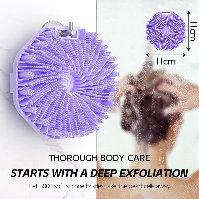 Silicone Body Scrubber 2 Counts, Exfoliating Body Wash Scrubbers Exfoliator, Shower Body Brush for Effective Showering Exfoliation and Gentle Massage (Black+Purple)