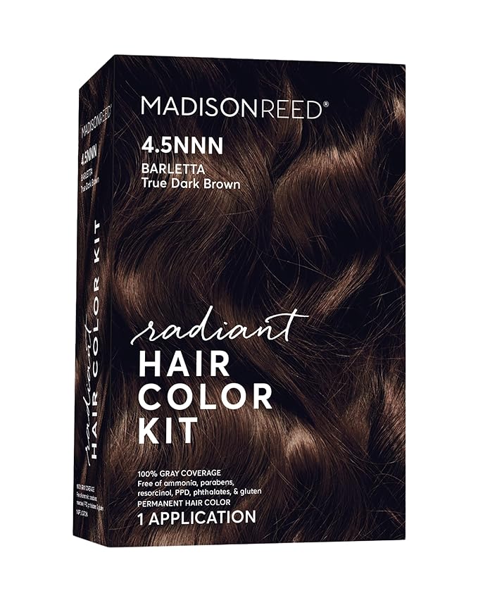 Madison Reed Radiant Hair Color Kit | 4.5NNN Darkest Brown with Warm Tones (Barletta Brown) 100% Maximum Gray Hair Coverage | Permanent Hair Dye for Resistant Grays | PPD-Free & Ammonia-Free |1 Pack