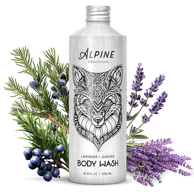 Alpine Provisions Natural Lavender + Juniper Body Wash – Hydrating Cleanser for Dry and Oily Skin with Jojoba & Coconut Oil Extracts – Vegan, Sulfate-Free, Plastic-Free - 16.9 fl oz