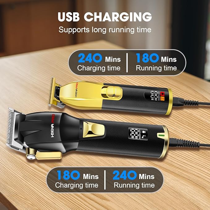 Professional Hair Clippers Set for Men, Cordless Barber Kit for Haircut, Clippers and Trimmers Set, Hair Cutting Kit with LED Display & Rechargeable USB, Gifts for Men (Black Gold)