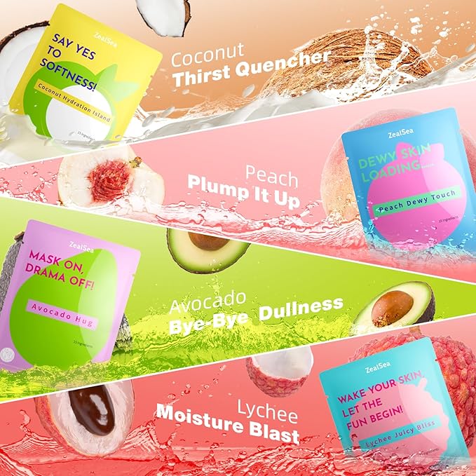 ZealSea Clean Beauty Face Masks Skincare, Minimalism 15 Ingredients Sheet Mask, Dopamine Color Design Facial Mask, Sleepover & Slumber Spa Party Supplies, Women Teen Girl Gifts Trendy Stuff, 7 Pack