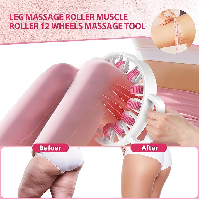 Docemel Massager Roller for Cellulite&Lymphatic Drainage – Fascia Muscle Roller Stick for Legs, Thighs,Calf–Deep Tissue Massage Tool for Pain Relief,Body Sculpting, Anti-Cellulite,Athletes Recovery