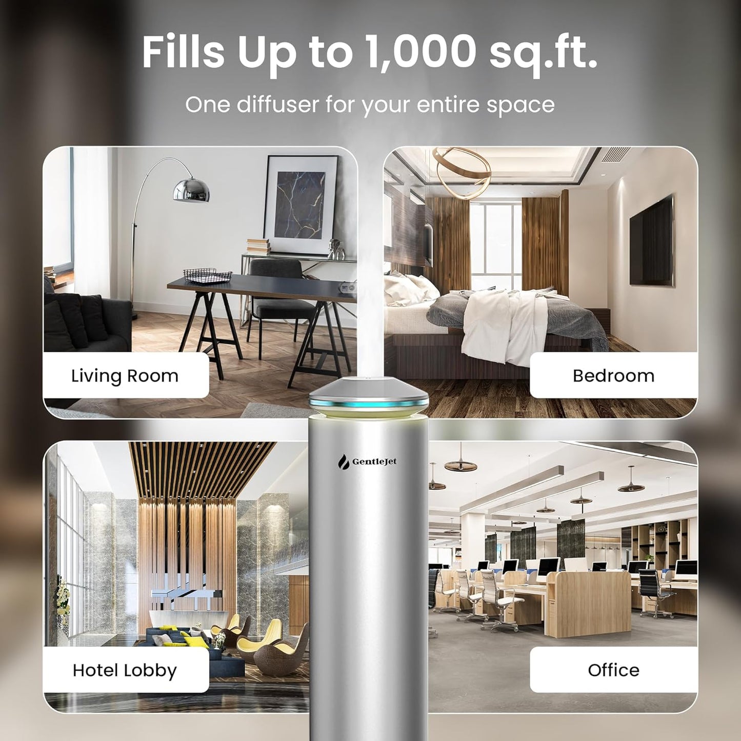 MajesticMist Waterless Essential Oil Diffuser - Aluminum Aromatherapy Scent Diffusers for Home, Room & Hotel, Quiet Aroma Diffuser 4oz, Remote Control, USB-C Powered, LED Display, 1000sq.ft