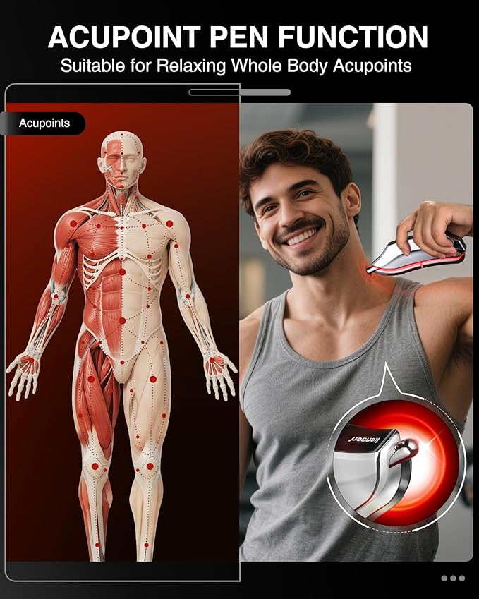 Heated Muscle Scraper Tool - 2025 New Electric Fascial Knife for Deep Tissue Massage with Light-Care 4 Modes 3 Heating 3 Vibration for Athletes Workers Soothing Whole Body Gua Sha Tool Gift