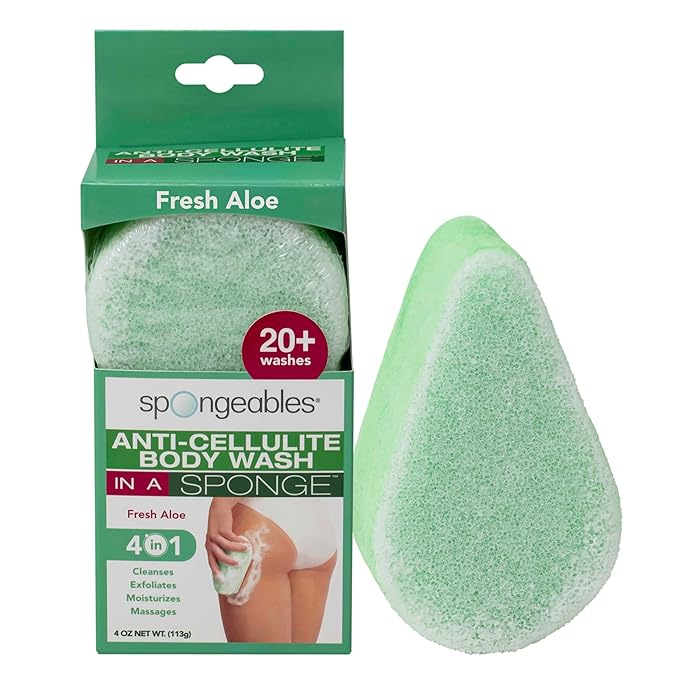 Spongeables Anti Cellulite Body Wash in a 20+ Wash Sponge, Fresh Aloe, 1 Count