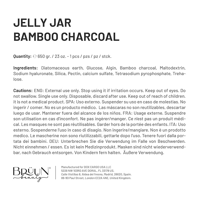 BRÜUN Jelly Mask Jar Bamboo Charcoal Peel-Off Face Care Rubber Mask | 23 fl oz Skin Care Moisturizing Gel Mask Jar Spa Set