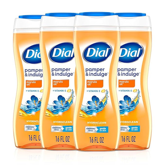 Dial Body Wash, Pamper & Indulge Marula Oil, 16 Fl Oz, (Pack of 4)