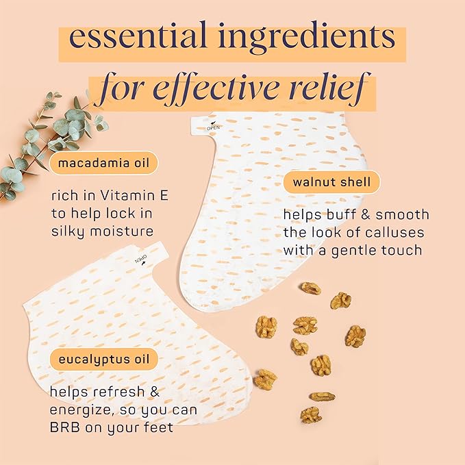 SpaLife Beauty Sole Mates Exfoliating Foot Masks –For Callus Removal with Macadamia Oil, Walnut Shell, and Eucalyptus Oil – 8 Pack