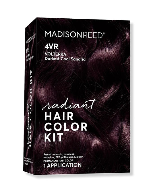 Madison Reed Radiant Hair Color Kit | 4VR Darkest Cool Sangria (Volterra Amethyst) for 100% Gray Hair Coverage | Salon Quality Permanent Hair Dye | PPD-Free & Ammonia-Free | (Packaging Varies) 1 Pack