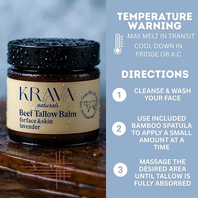 Whipped 100% Grass Fed Beef Tallow Balm – Lavender – 2 oz | Moisturizing Face & Body Cream | Natural Skincare for Dry, Sensitive Skin | Includes Bamboo Scoop