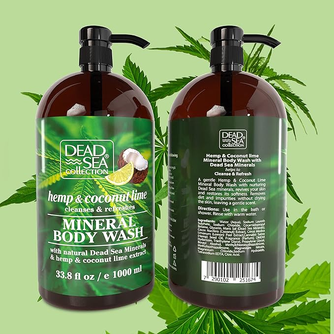 Dead Sea Collection Hemp Coconut Lime Body Wash for Women and Men – Hemp Oil, Coconut & Lime Extract – Moisturizing Shower Gel for Dry & Sensitive Skin – Pack of 2 (67.6 fl oz)