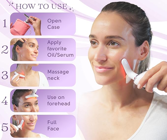 7 LED Light Beauty Tool – Face and Neck Massager with Jade Roller, Case, and Cloth – White