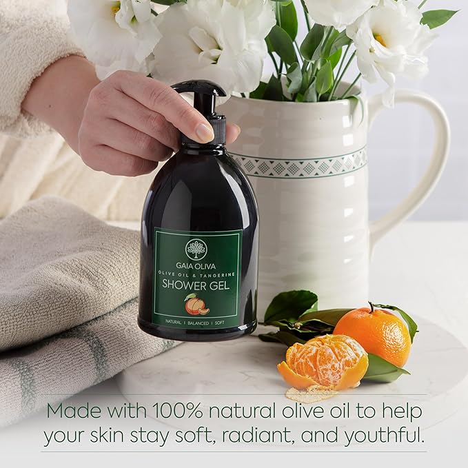 Olive Oil Natural Shower Gel with Tangerine, Hydrating, Moisturizing Body Wash for Women & Men, Plant-based Bath & Shower Gel Body Wash for Dry Skin, 16.9 Fl Oz (Pack Of 1)