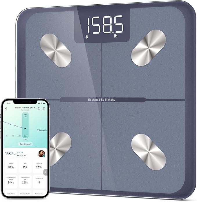 Etekcity Smart Scale for Body Weight and Fat Percentage, Digital Bathroom Accurate Weighing Machine for People's BMI Muscle, Bluetooth Electronic Body Composition Monitor Syncs with App, 400lb