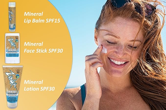Zinka Sunscreen Personal Pack - Mineral Zinc Oxide for Face, Body, and Lips - Reef Safe and Water Resistant (Lotion SPF 30, Face Stick SPF 30, and Lip Balm SPF 15) - No Chemicals