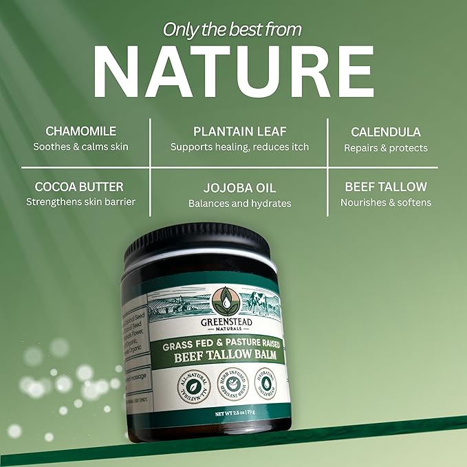 Organic Beef Tallow for Skin – Whipped Tallow Balm for Skin Face and Body with Jojoba Oil and Cocoa Butter – Unscented and Herb-Infused – Large Size 2.5fl Oz Net Wt