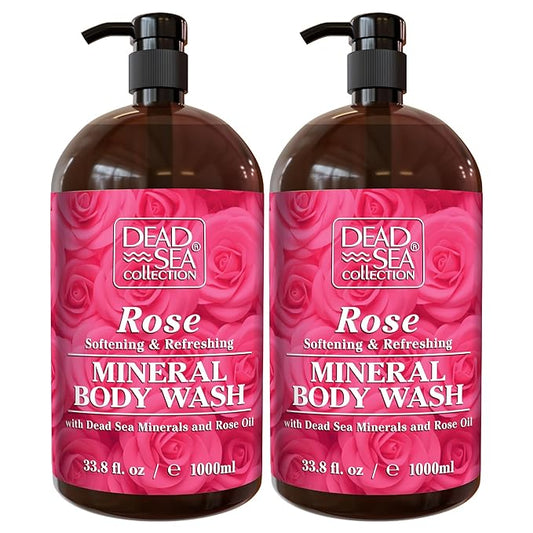 Dead Sea Collection Rose Body Wash for Women and Men – Rose Hip Oil & Dead Sea Minerals – Moisturizing Shower Gel for Dry & Sensitive Skin – Pack of 2 (67.6 fl oz)