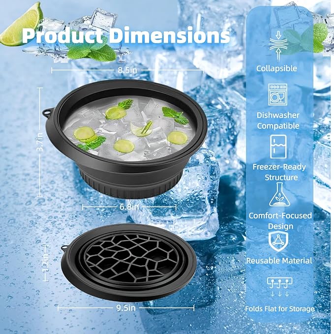 Collapsible Ice Face Bath Bowl - Thickened Silicone Basin for Cooling Face bowl, Space-Saving Foldable Design for Travel & Home, Multi-Functional Ice Bowl