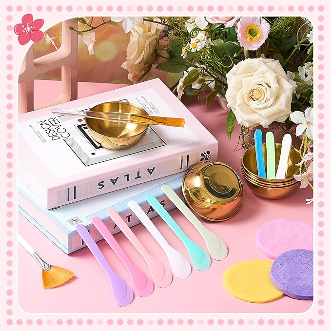 30 Pcs Esthetician Supplies for Facials Set 6 Gold Facial Bowls 6 Brushes 6 Flat Brushes 6 Spatula 6 Compressed Sponges Face Mask Cosmetic Applicators for Women Mask Mixing Tools Kit