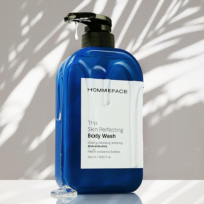 HommeFace Men’s The Skin Perfecting Body Wash with Pump, 16.9 Fl. Oz. - Korean Skincare Technology for Body Acne with BHA, AHA, PHA