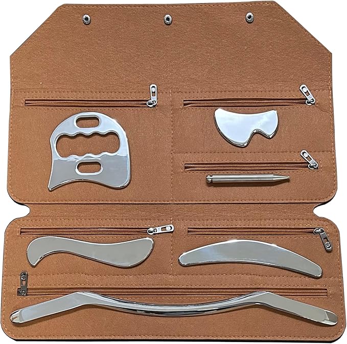 Stainless Steel Gua Sha Scraping Massage Tool Set - 6pcs IASTM Tool Set for Back, Neck, Arm, Leg, Shoulder & Whole Body Acupoints