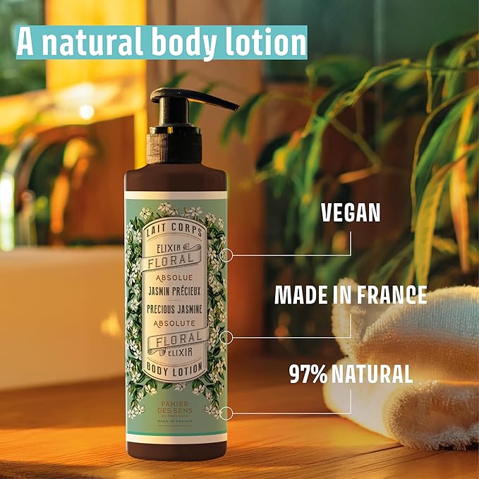 Panier des Sens –Jasmine Hand & Body Lotion for Dry Skin - Hydrating Body Cream for Women - Nourishing Fluid Body Moisturizer Shea Butter & Olive Oil - 97% Natural Ingredients Body Care - 8.45 Floz