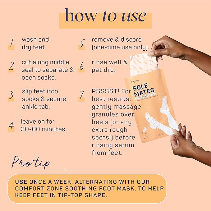 SpaLife Beauty Sole Mates Exfoliating Foot Masks –For Callus Removal with Macadamia Oil, Walnut Shell, and Eucalyptus Oil – 8 Pack
